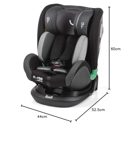 Nurse Cruiser, Autositz, 40 bis 150 cm, i-Size, Isofix und Top Tether, nach vorne oder hinten wendbar, 360º drehbar, mitwachsend, Carbon, 11,7 kg