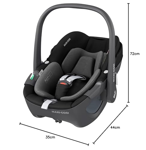 Maxi-Cosi Pebble 360 i-Size Babyschale Drehbar, Neugeborenen Autositz 360 Grad, 0–15 Monate (40–83 cm), Drehung mit einer, ClimaFlow, Easy-In-Gurt, G-CELL Seitenaufprallschutz, Essential Black