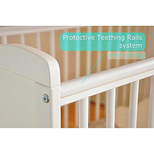 Marsell Baby Gitterbett mit Schublade mit Deckel Babybett Kinderbett mit Aloe Vera Schaumstoffmatratze Zahnschienen höhenverstellbar Weiß umbaubar zum Juniorbett