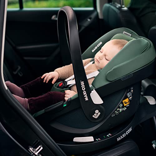 Maxi-Cosi Pebble 360 i-Size Babyschale Drehbar, Neugeborenen Autositz 360 Grad, 0–15 Monate (40–83 cm), Drehung mit einer, ClimaFlow, Easy-In-Gurt, G-CELL Seitenaufprallschutz, Essential Black