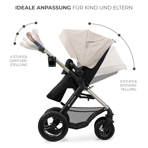 Kinderkraft MOOV2 AIR Kinderwagen 3 in 1 Kinderwagenset bis 26 kg mit Kindersitz I-SIZE 40-75 cm, Buggy Funktion, Liegeposition verstellbar, Große ausziehbare Verdeck, Aufblasbare Räder, Grau