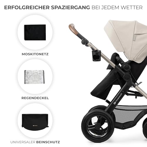 Kinderkraft MOOV2 AIR Kinderwagen 3 in 1 Kinderwagenset bis 26 kg mit Kindersitz I-SIZE 40-75 cm, Buggy Funktion, Liegeposition verstellbar, Große ausziehbare Verdeck, Aufblasbare Räder, Grau