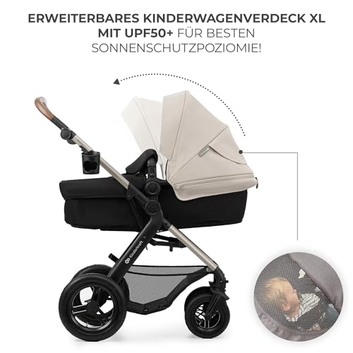 Kinderkraft MOOV2 AIR Kinderwagen 3 in 1 Kinderwagenset bis 26 kg mit Kindersitz I-SIZE 40-75 cm, Buggy Funktion, Liegeposition verstellbar, Große ausziehbare Verdeck, Aufblasbare Räder, Grau