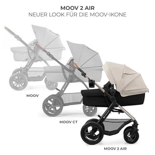 Kinderkraft MOOV2 AIR Kinderwagen 3 in 1 Kinderwagenset bis 26 kg mit Kindersitz I-SIZE 40-75 cm, Buggy Funktion, Liegeposition verstellbar, Große ausziehbare Verdeck, Aufblasbare Räder, Grau