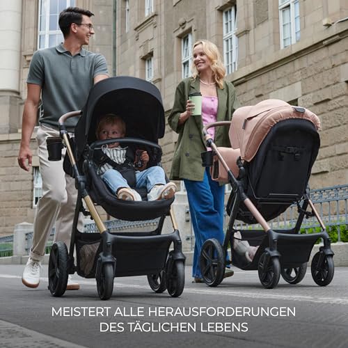 Kinderkraft MOOV2 AIR Kinderwagen 3 in 1 Kinderwagenset bis 26 kg mit Kindersitz I-SIZE 40-75 cm, Buggy Funktion, Liegeposition verstellbar, Große ausziehbare Verdeck, Aufblasbare Räder, Grau