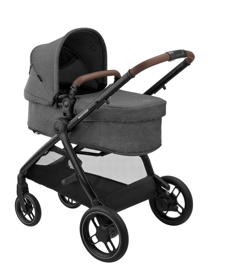 Maxi-Cosi Zelia S Trio Kinderwagen 3in1 Komplettset, 0-4 Jahre, bis 22kg, Zusammenklappbar, Kompakt, Verstellbarer Baby Kinderwagen, mit CabrioFix S i-Size Babyschale, Zubehör, Wickeltasche, Dark Grey