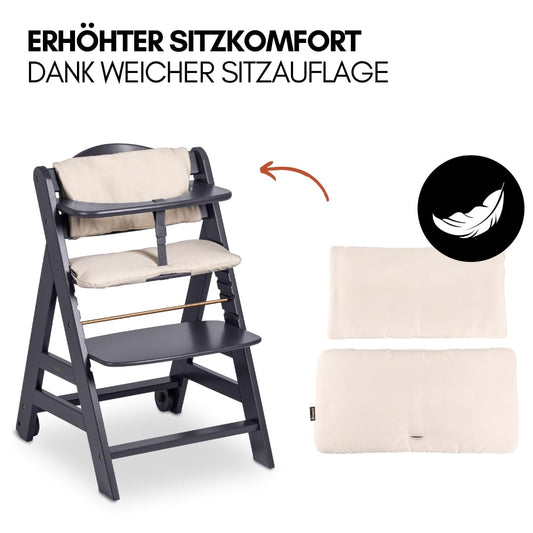 hauck Hochstuhl Beta+ Newborn Set - Babyhochstuhl Set ab Geburt mit 2in1 Neugeborenen Aufsatz Bouncer, Sitzpolster und Essbrett - Dark Grey
