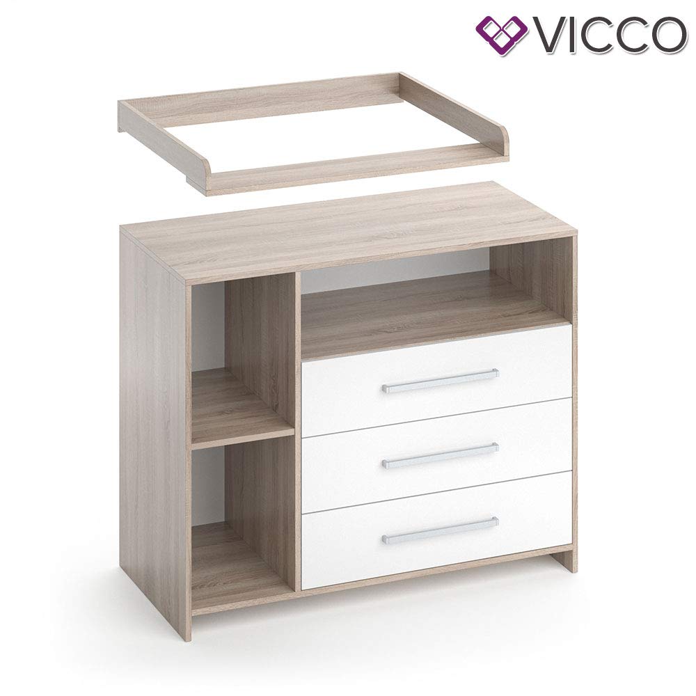 Vicco Wickelkommode Oskar, Wickelaufsatz für die Kommode, Weiß/Sonoma/Sonoma, 113 x 100 cm