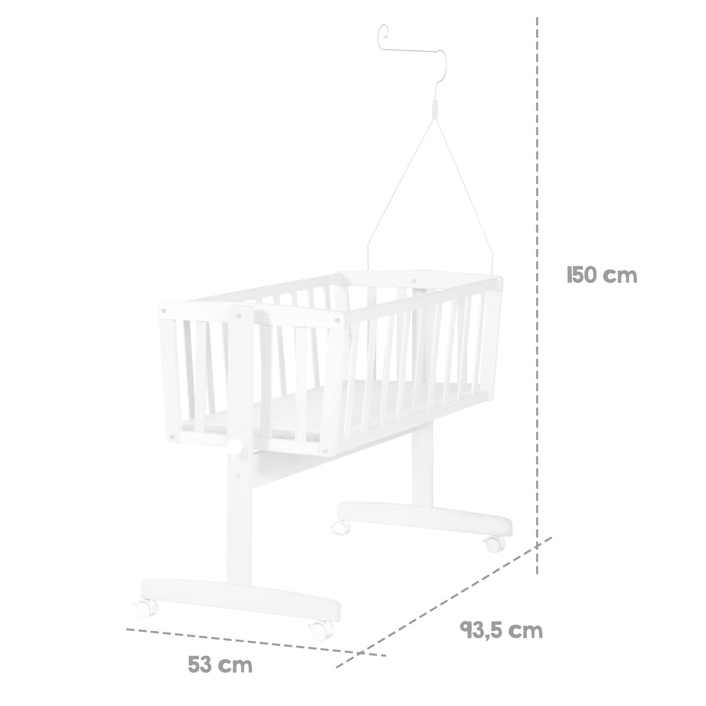 roba Babywiege 40 x 90 cm Adam & Eule - Stubenwagen & Wiege mit Rollen - Bett Set komplett mit Feststellfunktion - Inkl. textiler Ausstattung - Holz weiß