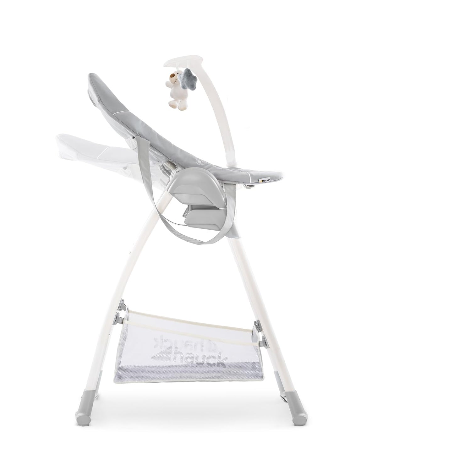 hauck Hochstuhl mit Babywippe Sit N Relax 3in1 ab Geburt bis 15 kg mit Wippgestell, Höhenverstellbares Gestell mit Rollen, Klappbar, Verstellbar, XL Korb, Wippe mit Spielebogen (Stretch Grey)