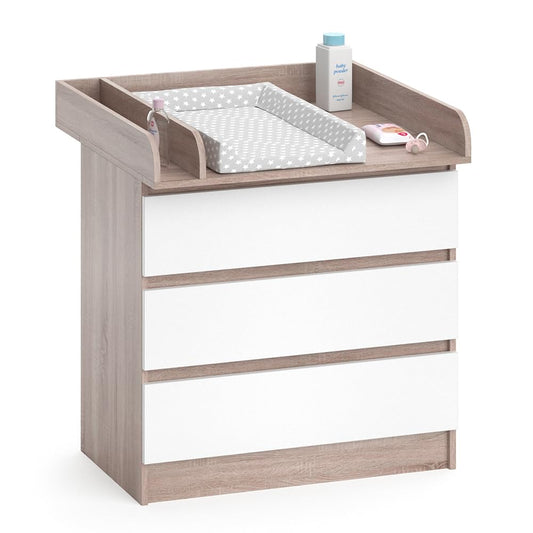 Vicco Wickelkommode Emma, Wickelaufsatz für die Kommode, Weiß/Sonoma/Sonoma, 80 x 87 cm
