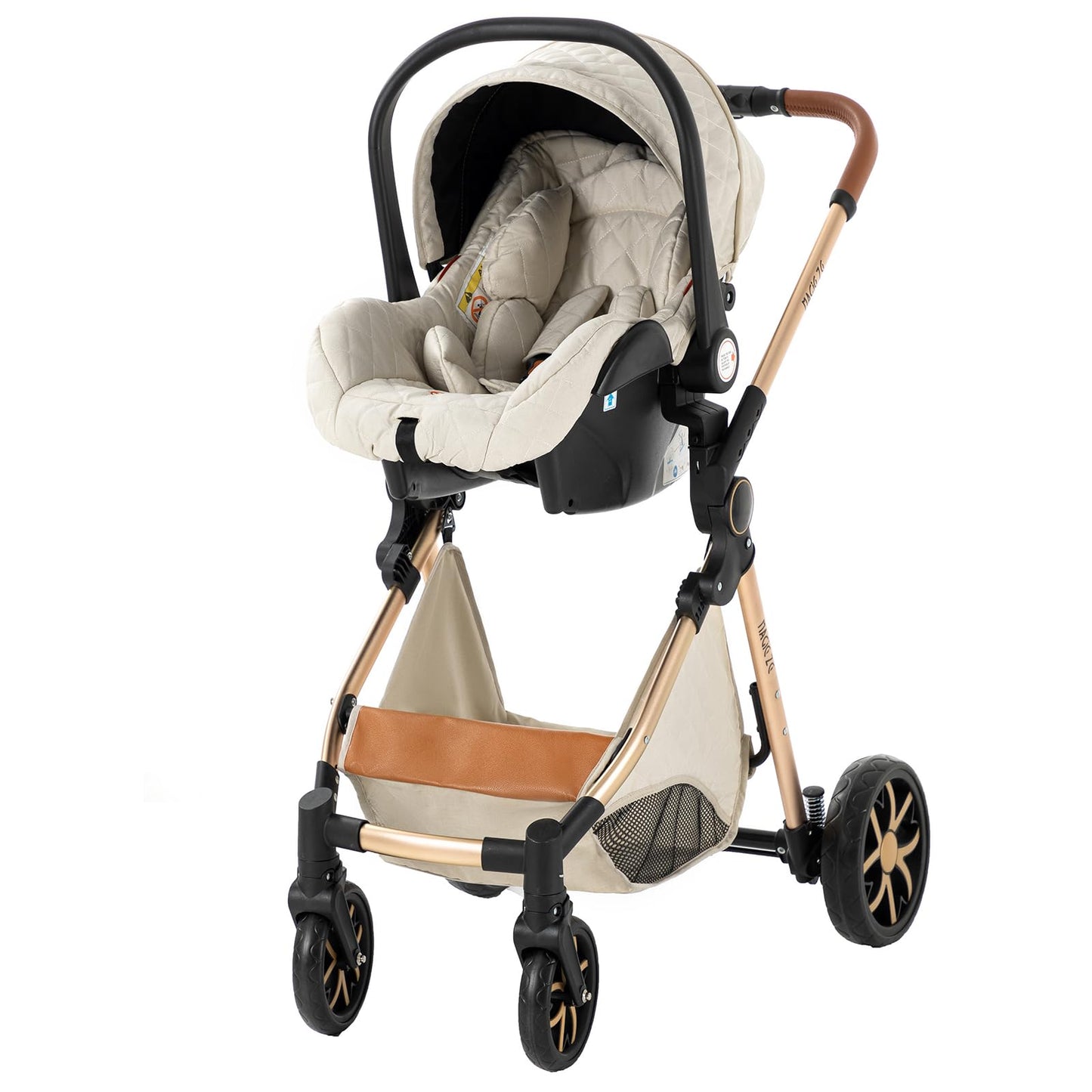 MoLi Kinderwagen 3 in 1, Kinderwagen mit Umkehrbarem Doppelschiebemodus, Buggy mit Großer Bequemer Babywanne, Kombikinderwagen 3 in 1 Rahmen Aluminiumlegierung Faltbar Hohe Landschaft (Creamy White)