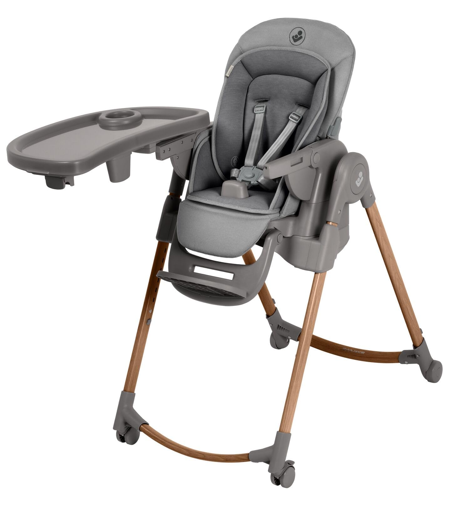 Maxi-Cosi Minla Plus Kinderhochstuhl Mitwachsend, 0–14 Jahre, 0–60 kg, Hochstuhl Baby, einer Hand drehbaren Tabletts, 4 Rädern, 9 Höhenstufen, 5 Neigungspositionen, kompakt faltbar, Elegance Graphite