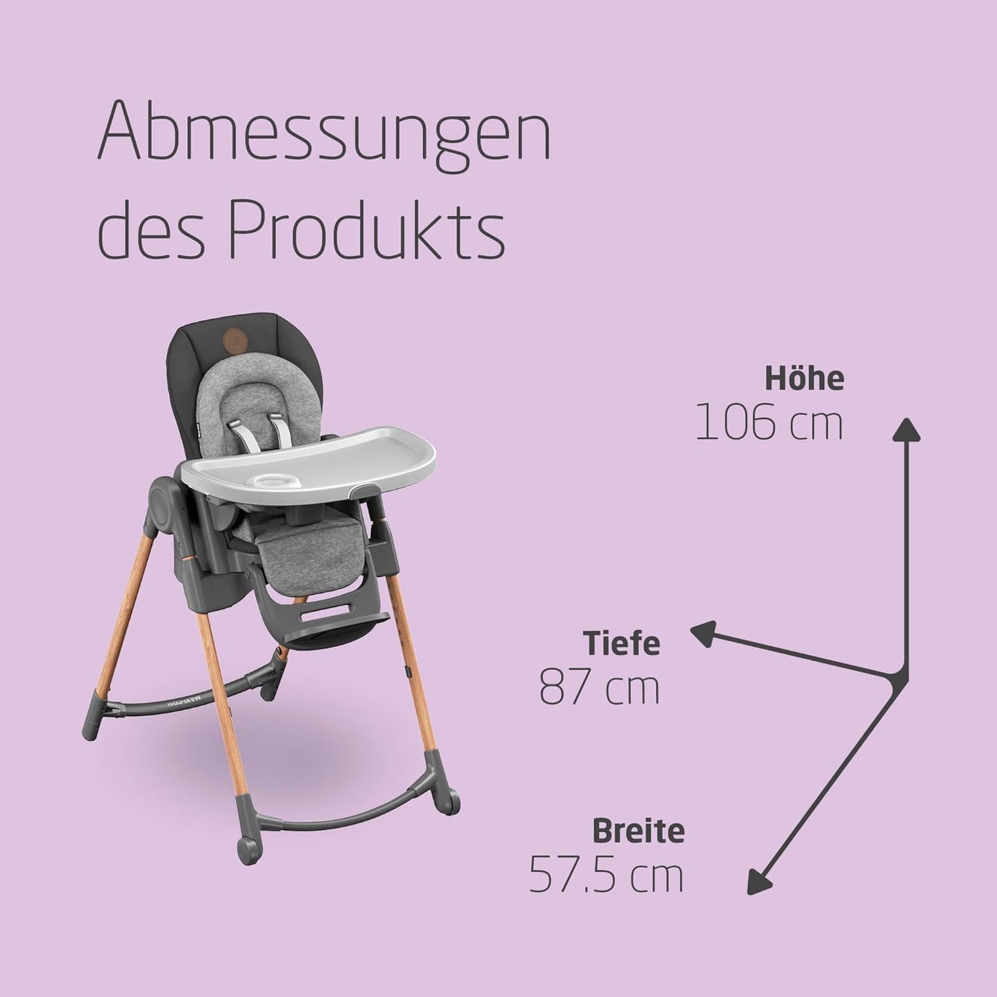 Maxi-Cosi Minla Kinderhochstuhl Mitwachsend, 0–14 Jahre, bis zu 60 kg, Hochstuhl Baby, 9 Höhenstufen, 5 Neigungspositionen, 4 Tablettpositionen, kompakt faltbar, Essential Graphite