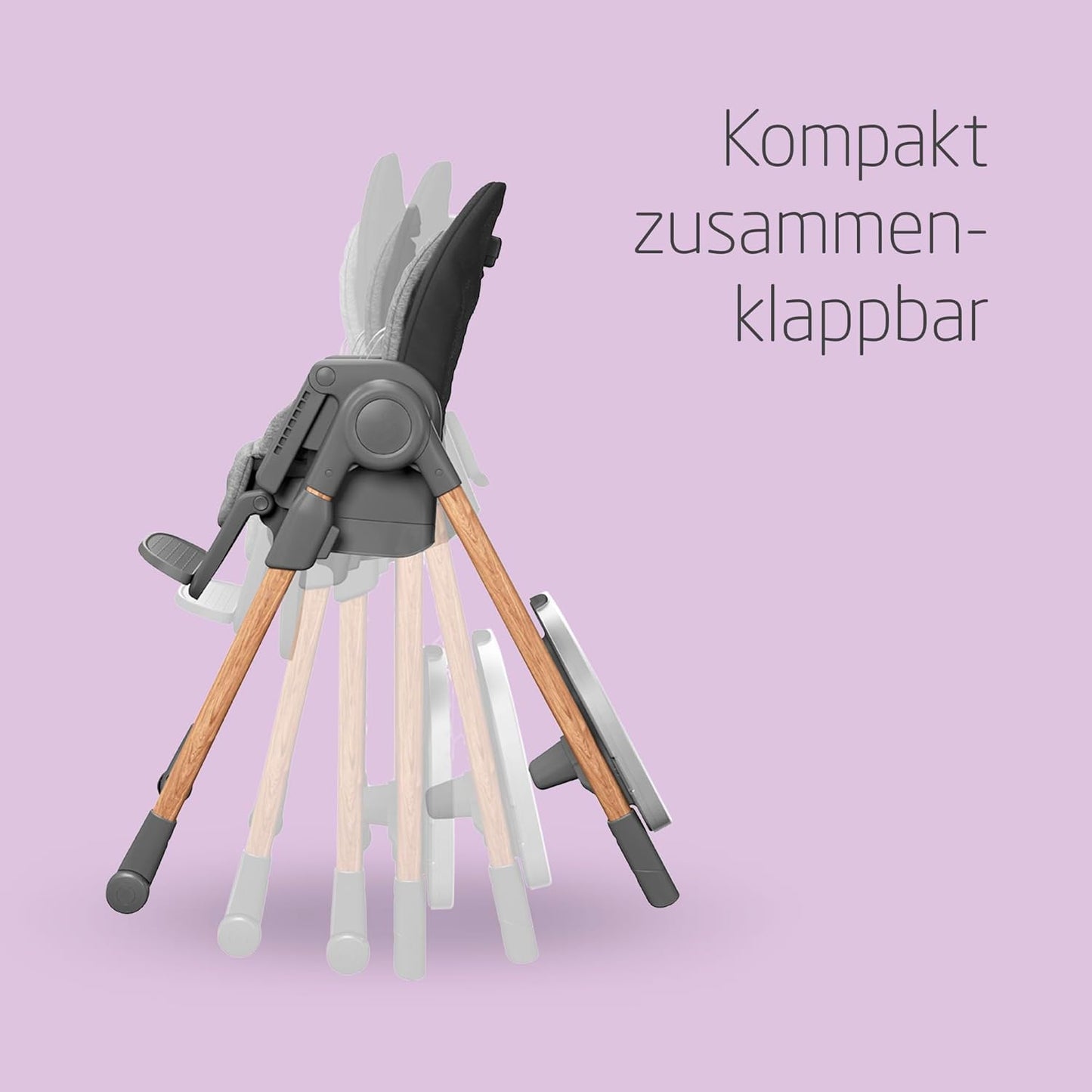 Maxi-Cosi Minla Kinderhochstuhl Mitwachsend, 0–14 Jahre, bis zu 60 kg, Hochstuhl Baby, 9 Höhenstufen, 5 Neigungspositionen, 4 Tablettpositionen, kompakt faltbar, Essential Graphite