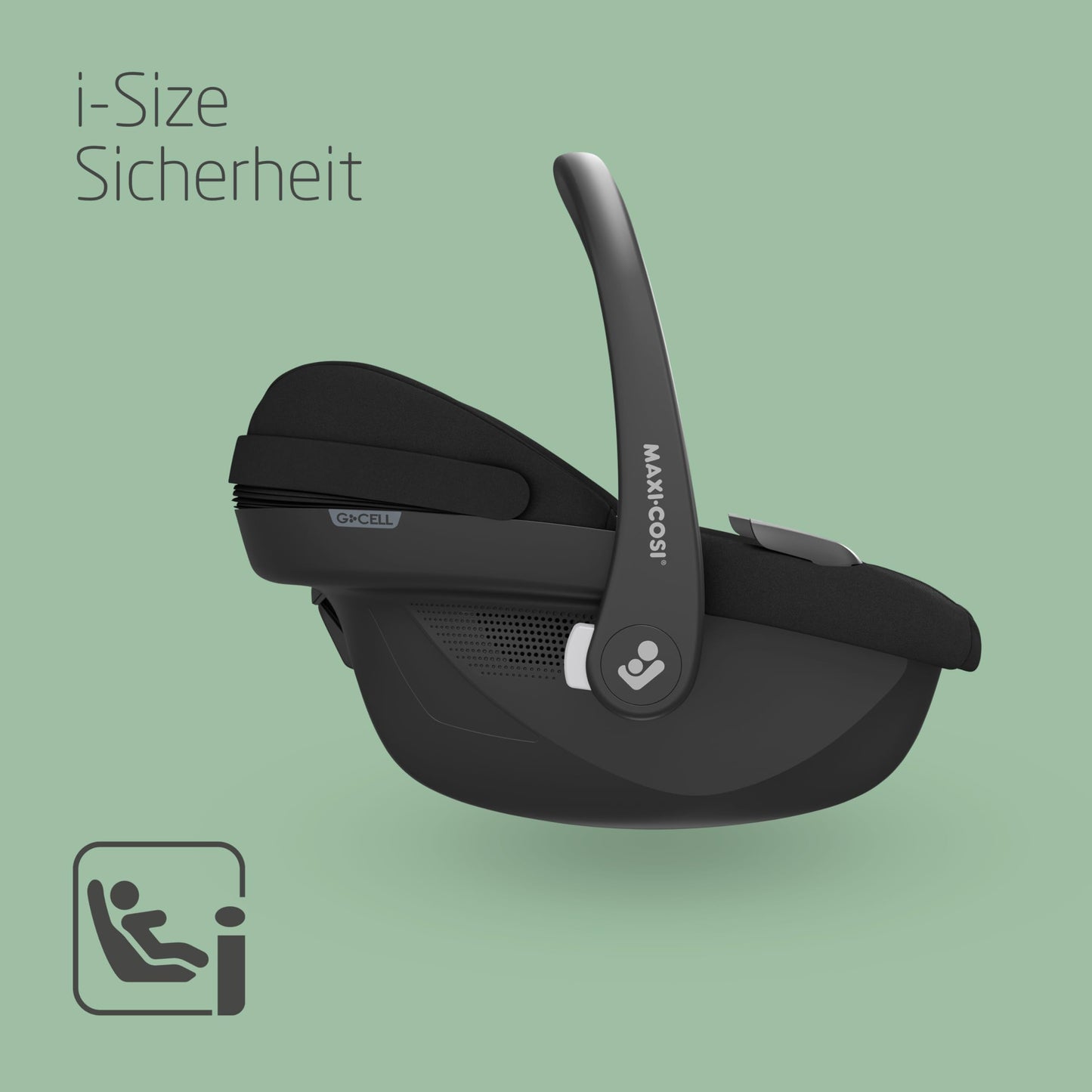 Maxi-Cosi Pebble i-Size, Babyschale, 0–15 Monate, 0–13 kg, 40–83 cm, leichter i-Size Kindersitz, Click&Go-Installation, G-CELL Seitenaufprallschutz, Sitzverkleinerer, Tonal Black