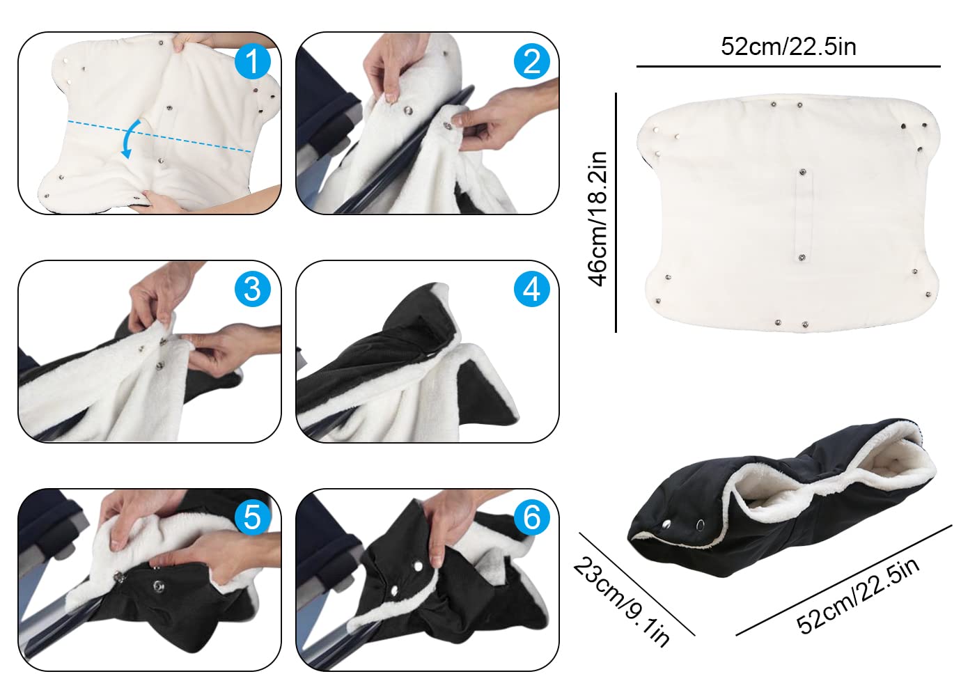 DIAOPROTECT Handwärmer Kinderwagen, Winddichte Kinderwagen Handwärmer mit Fleece-Design, Universal Atmungsaktive Handschuhe Kinderwagen, Wasserdichter Handmuff für Kinderwagen, Buggys, Fahrradanhänger