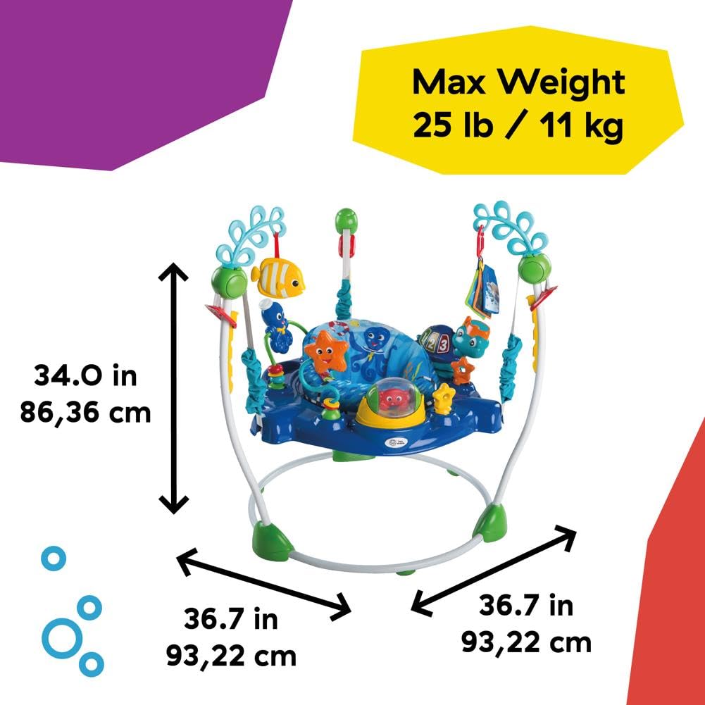 Baby Einstein, Neptune's Ocean Discovery Spring- und Spielcenter mit abnehmbare Spielzeuge, 360° drehba Hopser, Höhenverstellbar, Spricht 3 Sprachen, Babyspielzeug ab 6 Monaten