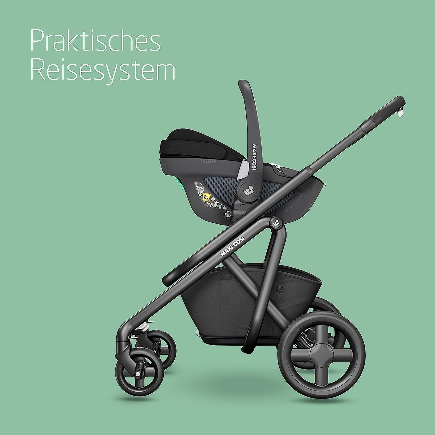 Maxi-Cosi Pebble 360 i-Size Babyschale Drehbar, Neugeborenen Autositz 360 Grad, 0–15 Monate (40–83 cm), Drehung mit einer, ClimaFlow, Easy-In-Gurt, G-CELL Seitenaufprallschutz, Essential Black