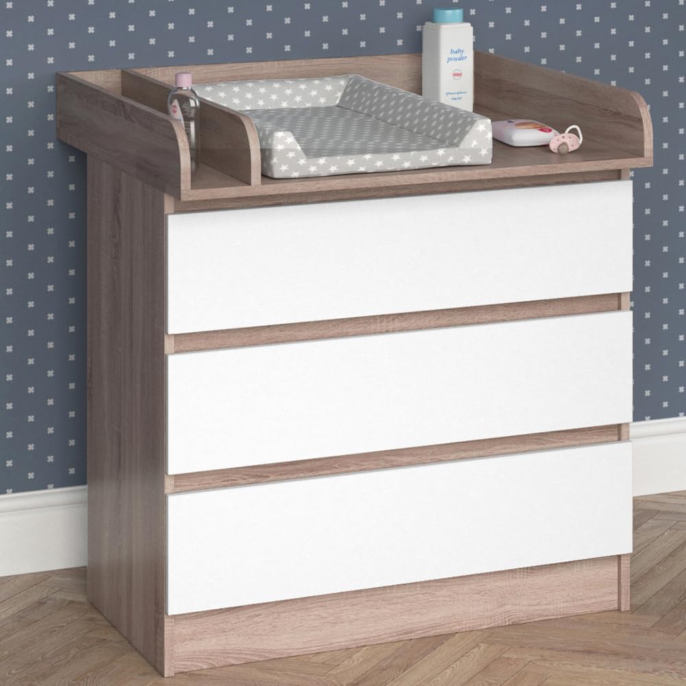 Vicco Wickelkommode Emma, Wickelaufsatz für die Kommode, Weiß/Sonoma/Sonoma, 80 x 87 cm