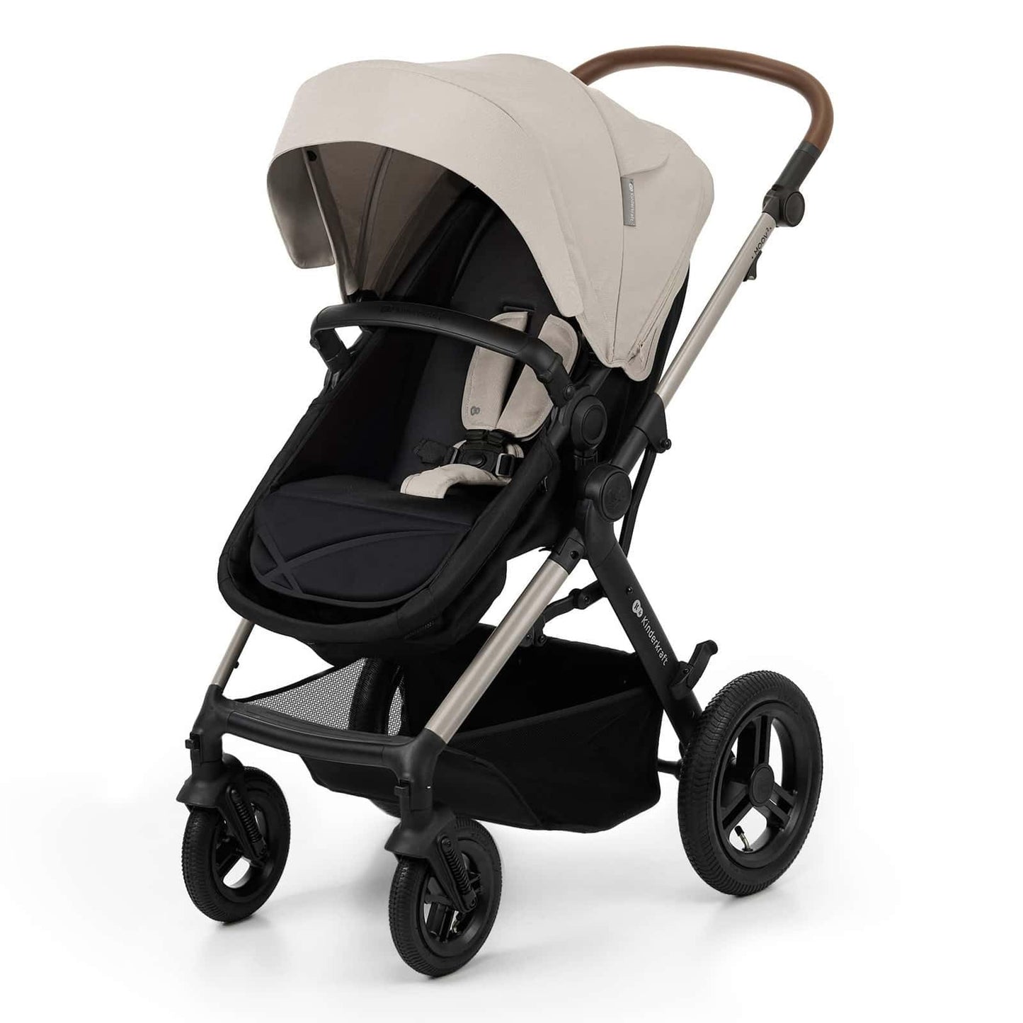 Kinderkraft MOOV2 AIR Kinderwagen 3 in 1 Kinderwagenset bis 26 kg mit Kindersitz I-SIZE 40-75 cm, Buggy Funktion, Liegeposition verstellbar, Große ausziehbare Verdeck, Aufblasbare Räder, Grau