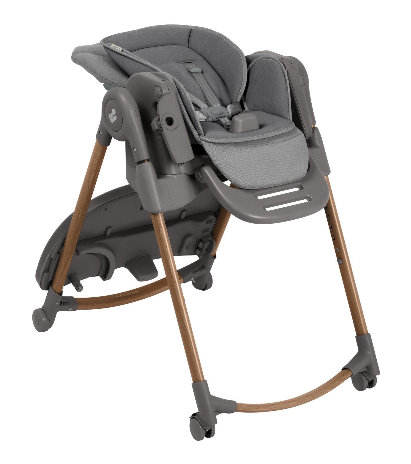 Maxi-Cosi Minla Plus Kinderhochstuhl Mitwachsend, 0–14 Jahre, 0–60 kg, Hochstuhl Baby, einer Hand drehbaren Tabletts, 4 Rädern, 9 Höhenstufen, 5 Neigungspositionen, kompakt faltbar, Elegance Graphite