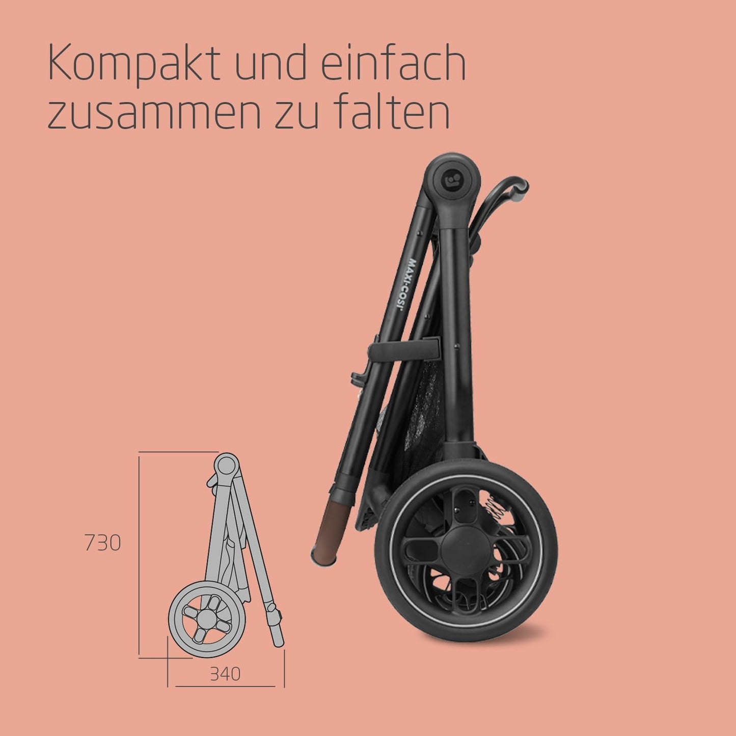 Maxi-Cosi Zelia S Trio Kinderwagen 3in1 Komplettset, 0-4 Jahre, bis 22kg, Zusammenklappbar, Kompakt, Verstellbarer Baby Kinderwagen, mit CabrioFix S i-Size Babyschale, Zubehör, Wickeltasche, Dark Grey
