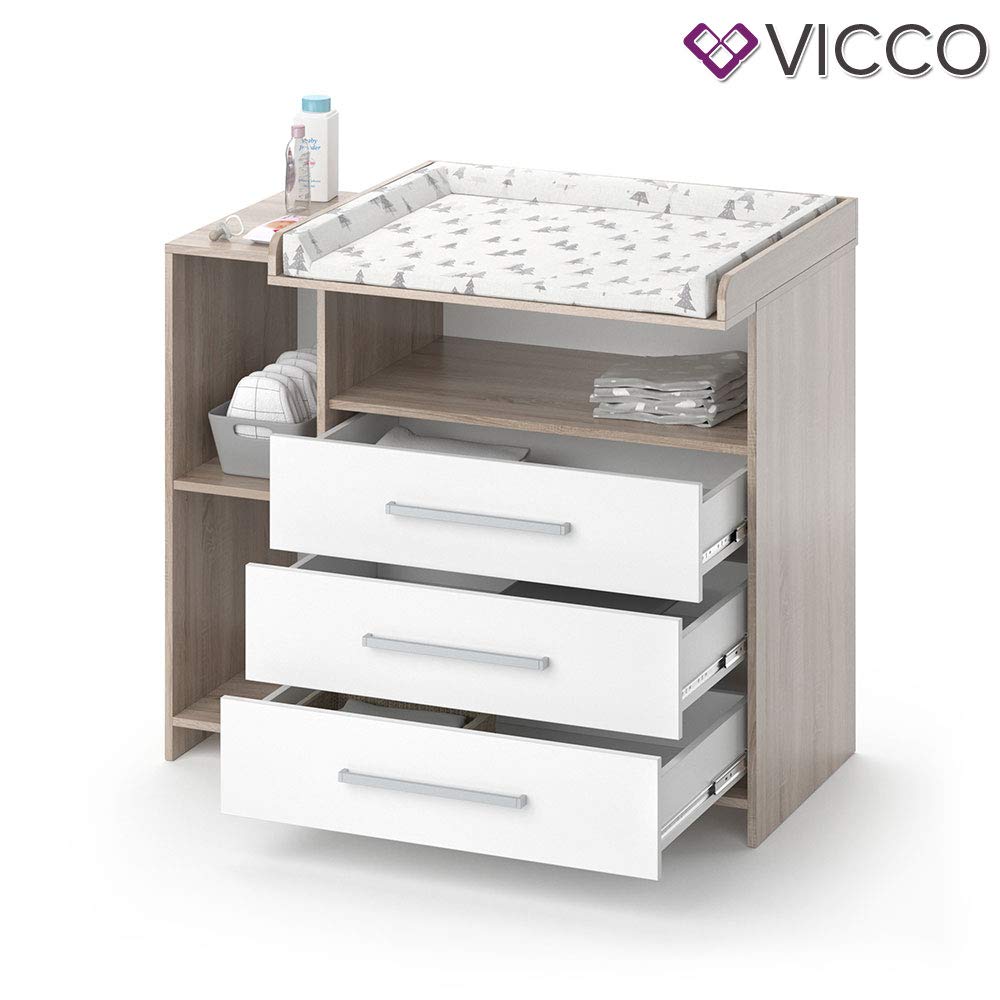 Vicco Wickelkommode Oskar, Wickelaufsatz für die Kommode, Weiß/Sonoma/Sonoma, 113 x 100 cm