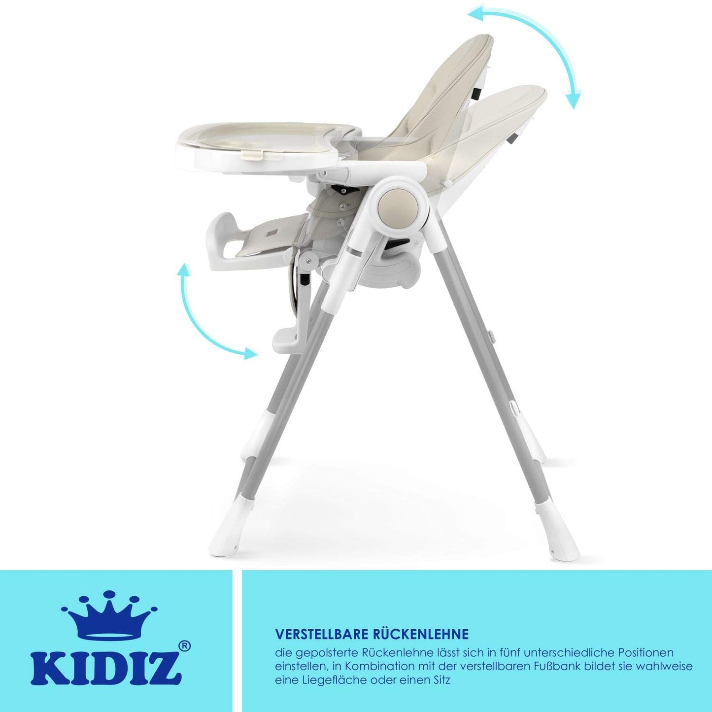 KIDIZ® 3in1 Hochstuhl Kinderhochstuhl inkl. Spielbügel, Babyliege, Kombihochstuhl Babyhochsitz,7 höhenverstellbar Verstellbare Rückenlehne, mitwachsend ab 0 bis 36 Monate Babystuhl, Beige