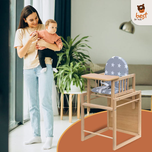 Best for Kids Kombihochstuhl Victoria Bärchen | Leicht umbaubarer Kinderstuhl mit Tisch | Hochstuhl aus Holz mit Bärchen Design | Ideal als Esstischstuhl | Portabel & schnell montierbar