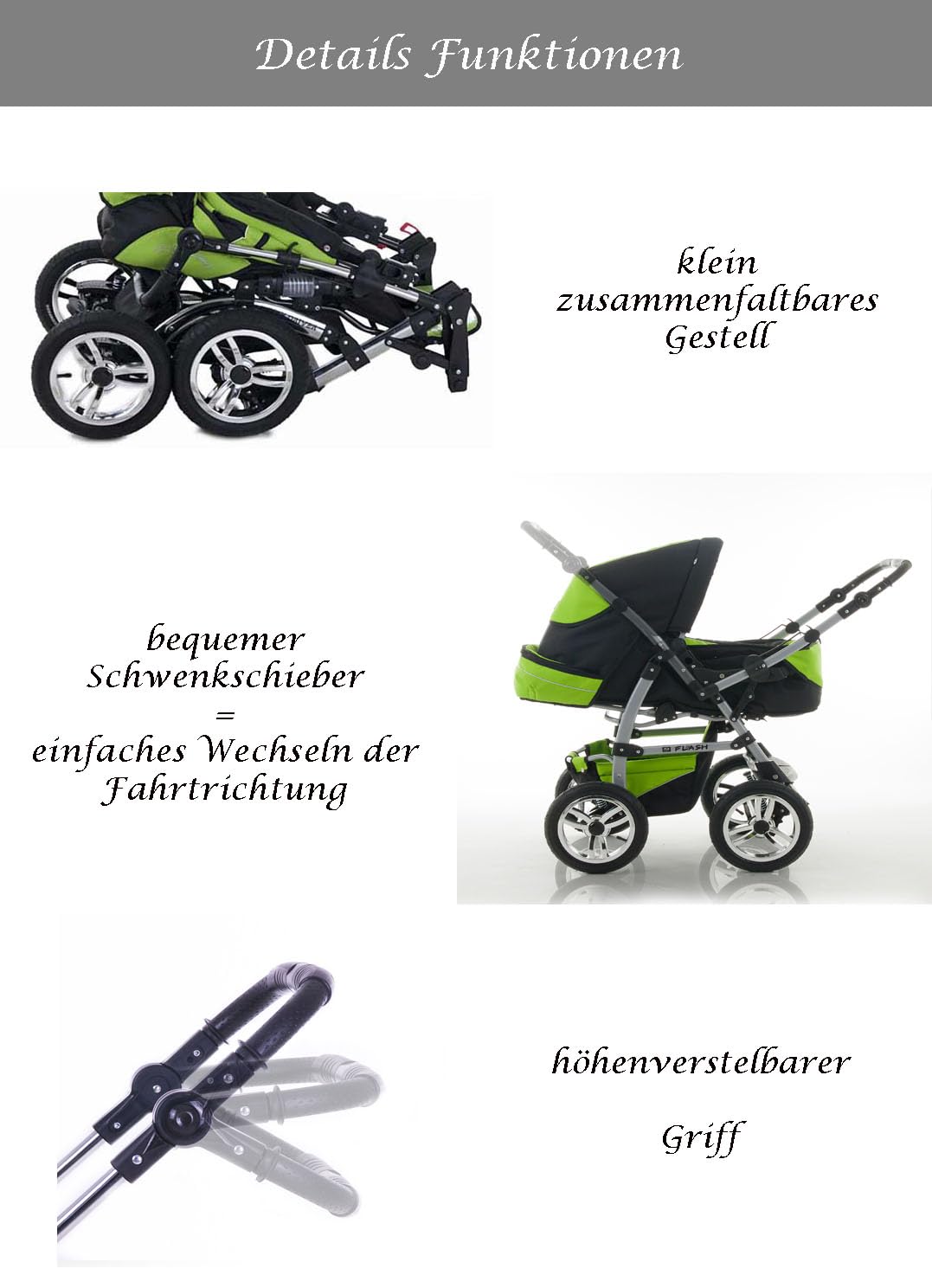 Kombi-Kinderwagen Flash 2 in 1 inkl. Sportsitz und umfangreichem Zubehör in 38 Farben