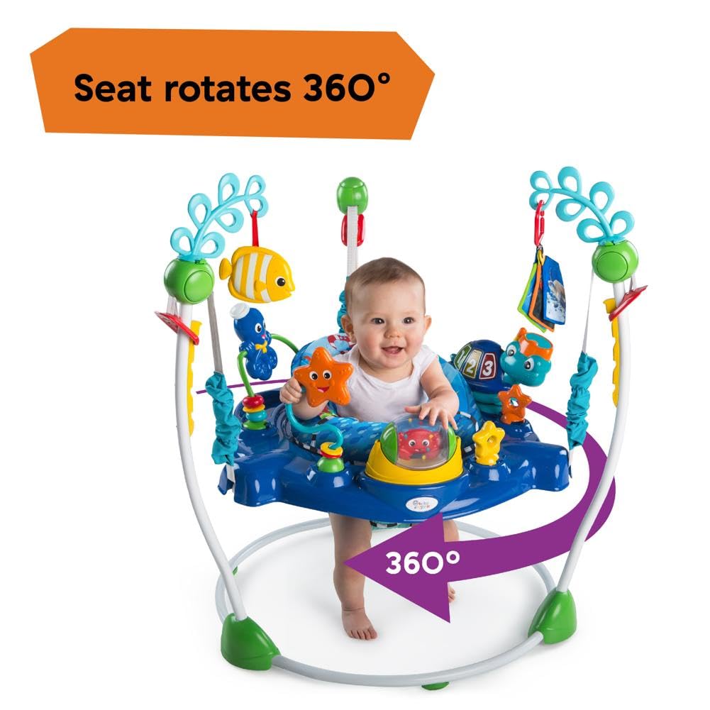 Baby Einstein, Neptune's Ocean Discovery Spring- und Spielcenter mit abnehmbare Spielzeuge, 360° drehba Hopser, Höhenverstellbar, Spricht 3 Sprachen, Babyspielzeug ab 6 Monaten