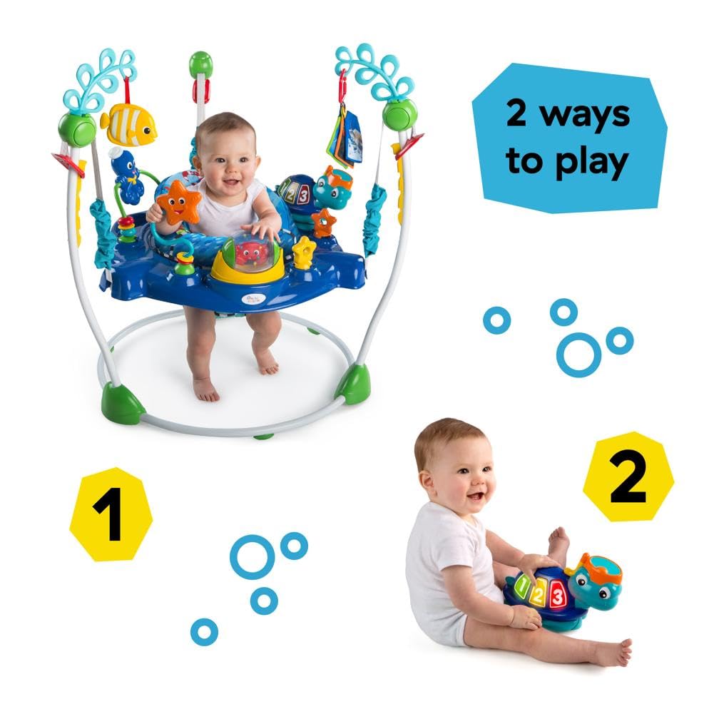 Baby Einstein, Neptune's Ocean Discovery Spring- und Spielcenter mit abnehmbare Spielzeuge, 360° drehba Hopser, Höhenverstellbar, Spricht 3 Sprachen, Babyspielzeug ab 6 Monaten