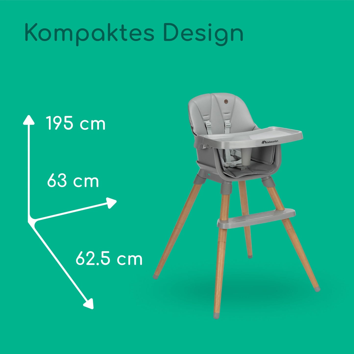 Bebeconfort Avista 2, 4-in-1 Hochstuhl mitwachsend, Hochstuhl Baby, Sitzerhöhung Essstuhl, Kinderhochstuhl, 6 Monate bis 14 Jahre (9–60 kg), gepolsterte Kissen, Verstellbares Tablett, Tinted Grey