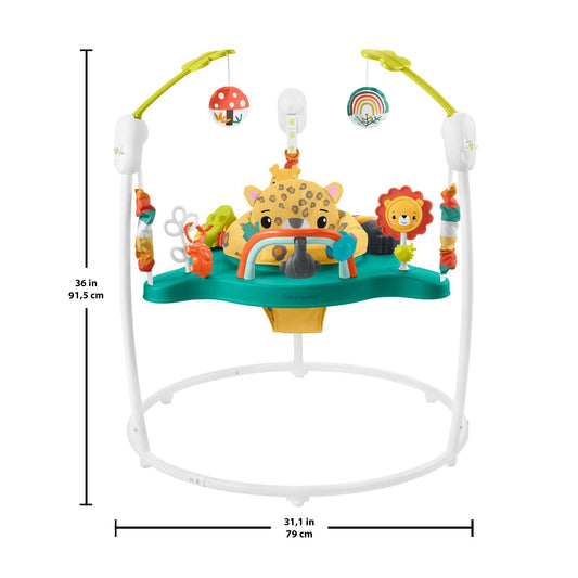 Fisher-Price Hüpf-Leopard Jumperoo - Spielcenter mit Wippe, 360 Grad Sitz, abnehmbarer Tukan, höhenverstellbar, mit Lichtern und Geräuschen, für Babys ab 6 Monaten, HND47