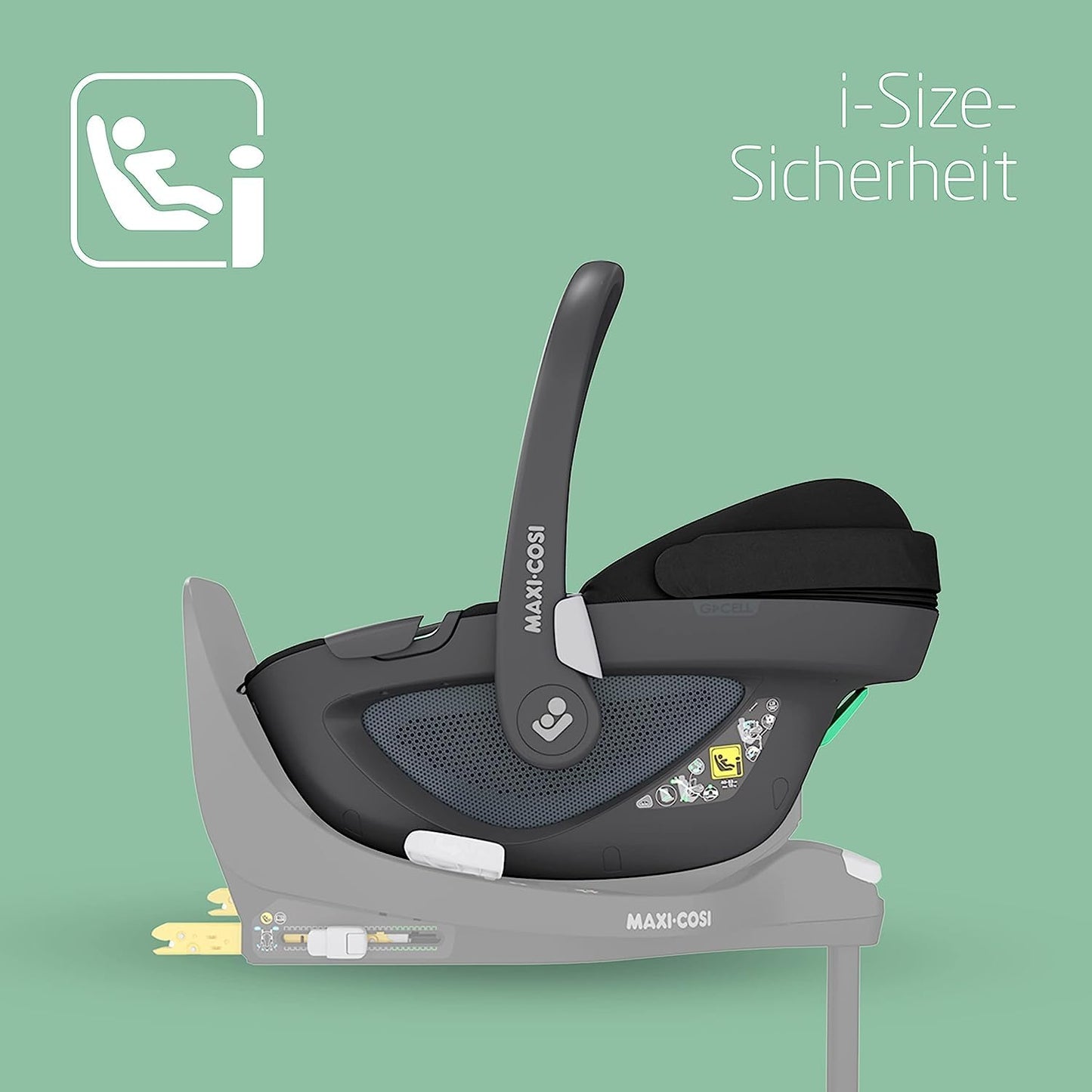 Maxi-Cosi Pebble 360 i-Size Babyschale Drehbar, Neugeborenen Autositz 360 Grad, 0–15 Monate (40–83 cm), Drehung mit einer, ClimaFlow, Easy-In-Gurt, G-CELL Seitenaufprallschutz, Essential Black