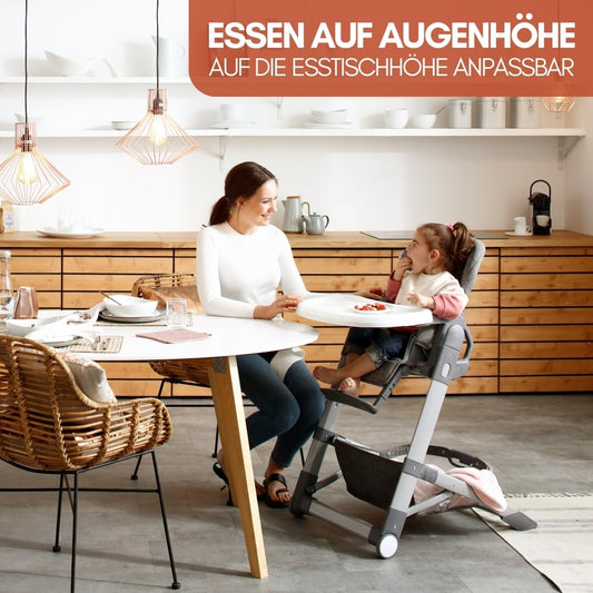 hauck Baby Hochstuhl Grow Up mit Liegefunktion ab Geburt - Babystuhl mit Tisch, Rollen, klappbar, mitwachsend und höhenverstellbar - Grau Melange