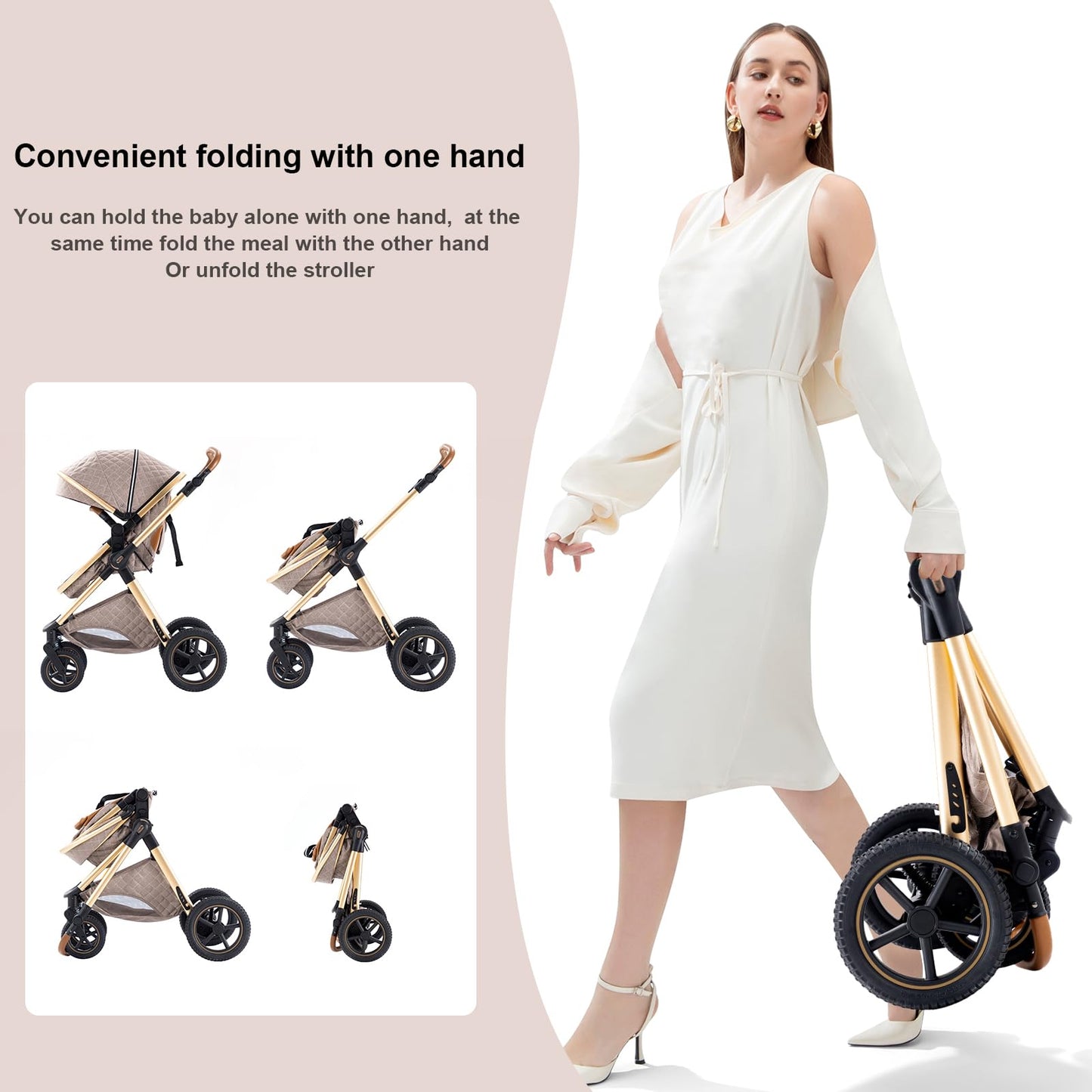 BEBBY 3-in-1 Kinderwagen KombiKinderwagen-Set 2-in-1 Buggy faltbar Luxus Hochlandschaft Neugeborenes Tragbarer Zusammenklappbarer Kinderwagen Travel System (Blue, H2)