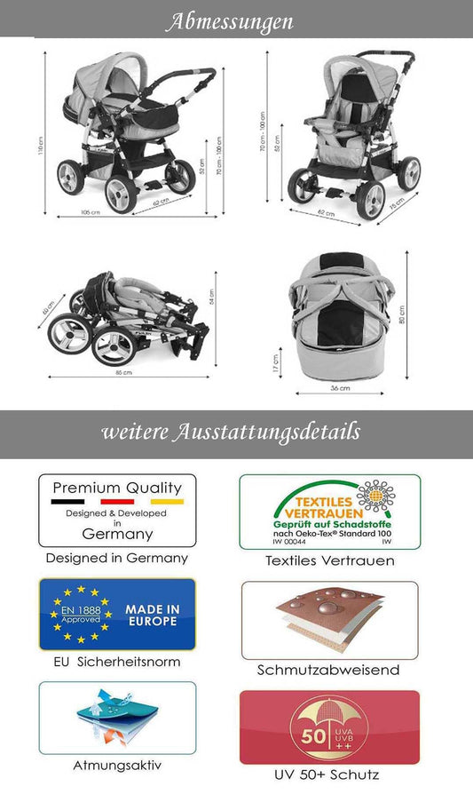 Kombi-Kinderwagen Flash 2 in 1 inkl. Sportsitz und umfangreichem Zubehör in 38 Farben