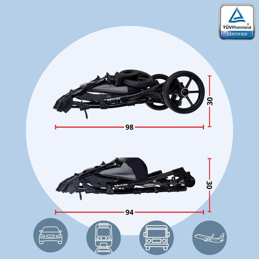 GaGaDumi Boston Kinderwagen 3 in 1 Komplettset mit Autositz - Kombikinderwagen mit großen Rädern - TÜV-zertifiziert - Baby Stroller Set - für Neugeborene und Kleinkinder Beige Schwarz