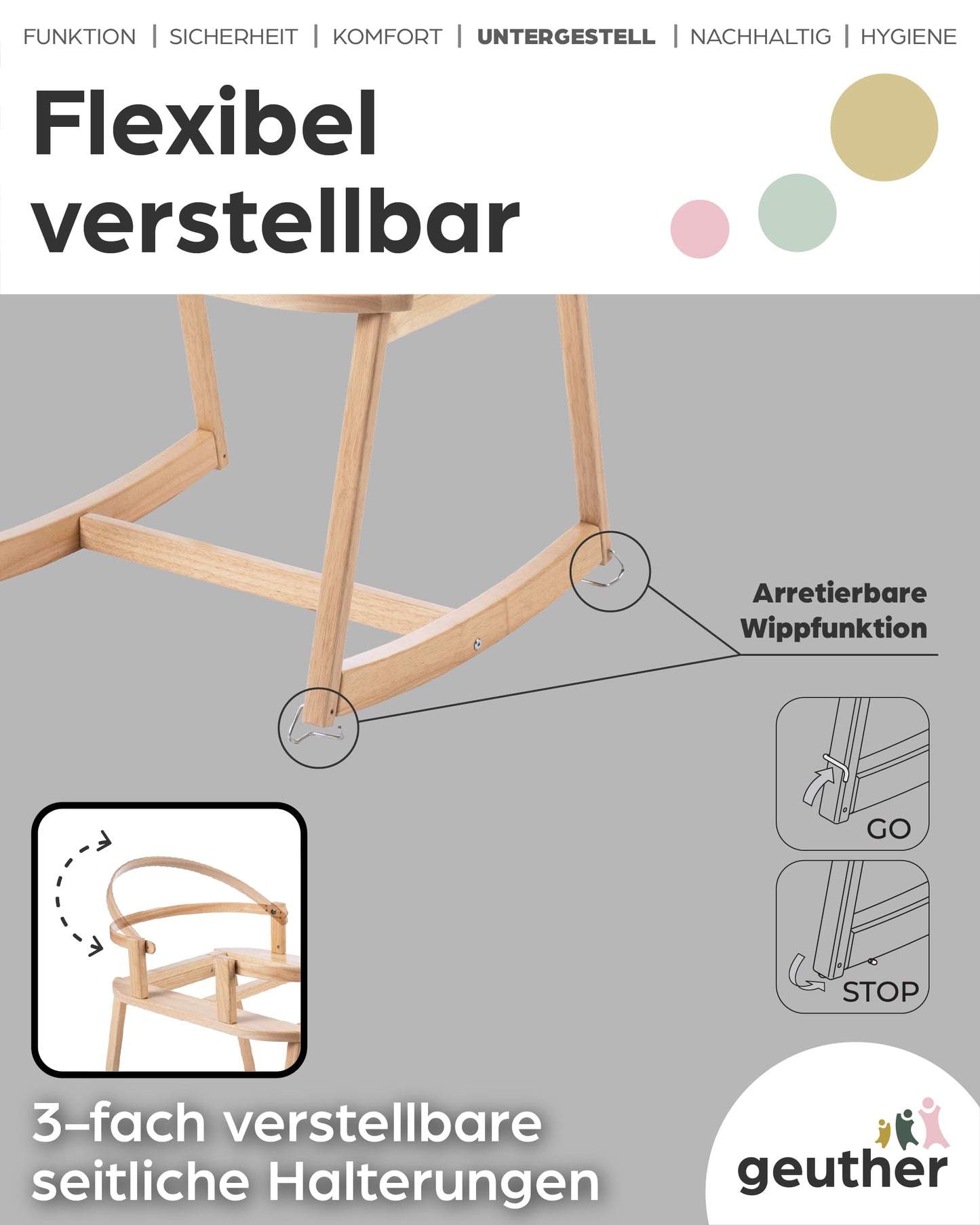 Geuther Moses-Set Babykorb & Untergestell mit Schaukelfunktion | Babywiege für Neugeborene | Babynest | Beistellbett Baby | Baby Bett Komplett Set | Stubenwagen Baby, tragbarer Moseskorb, Mint