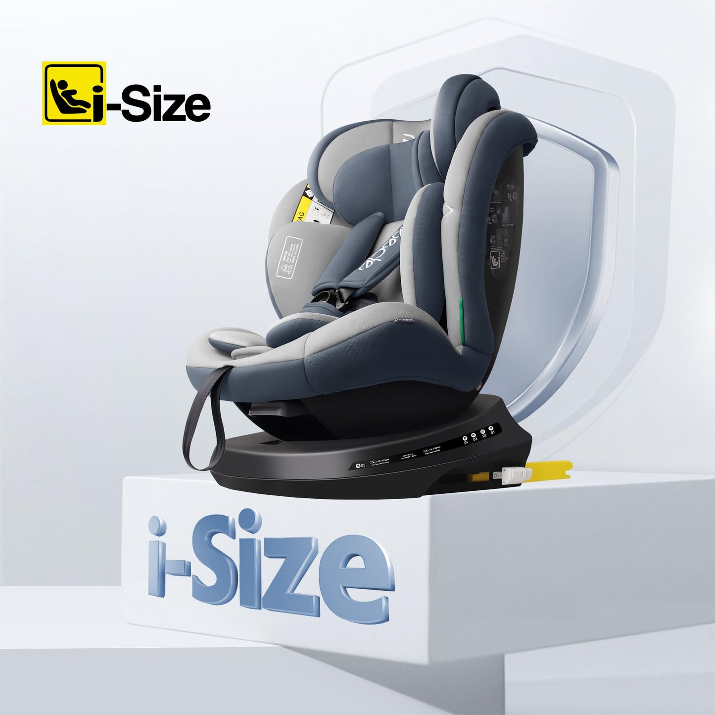 Reecle 360 Drehbar i-Size Kindersitz mit ISOFIX 40-150 cm (0-36 kg) Reboarder, ab Geburt -12 Jahre, ECE R129 (i-Size, Grau)