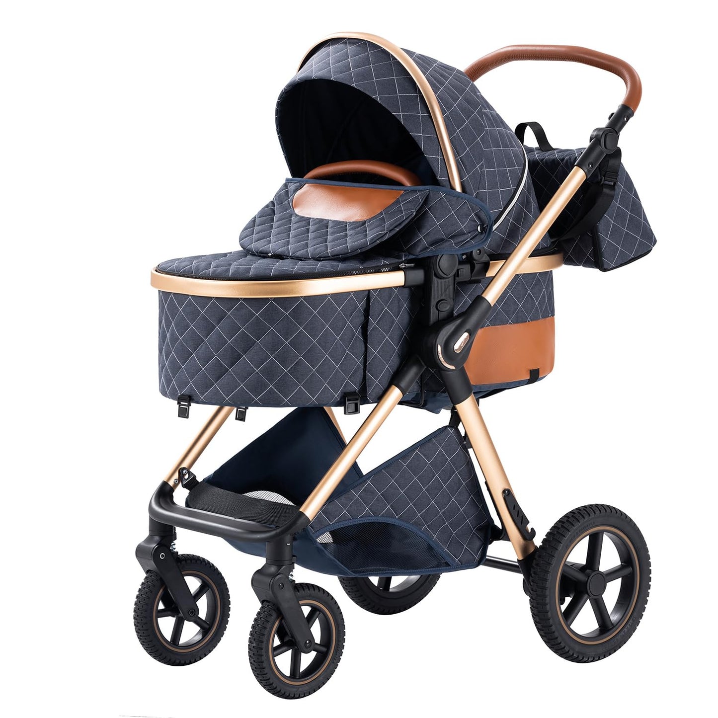 BEBBY 3-in-1 Kinderwagen KombiKinderwagen-Set 2-in-1 Buggy faltbar Luxus Hochlandschaft Neugeborenes Tragbarer Zusammenklappbarer Kinderwagen Travel System (Blue, H2)