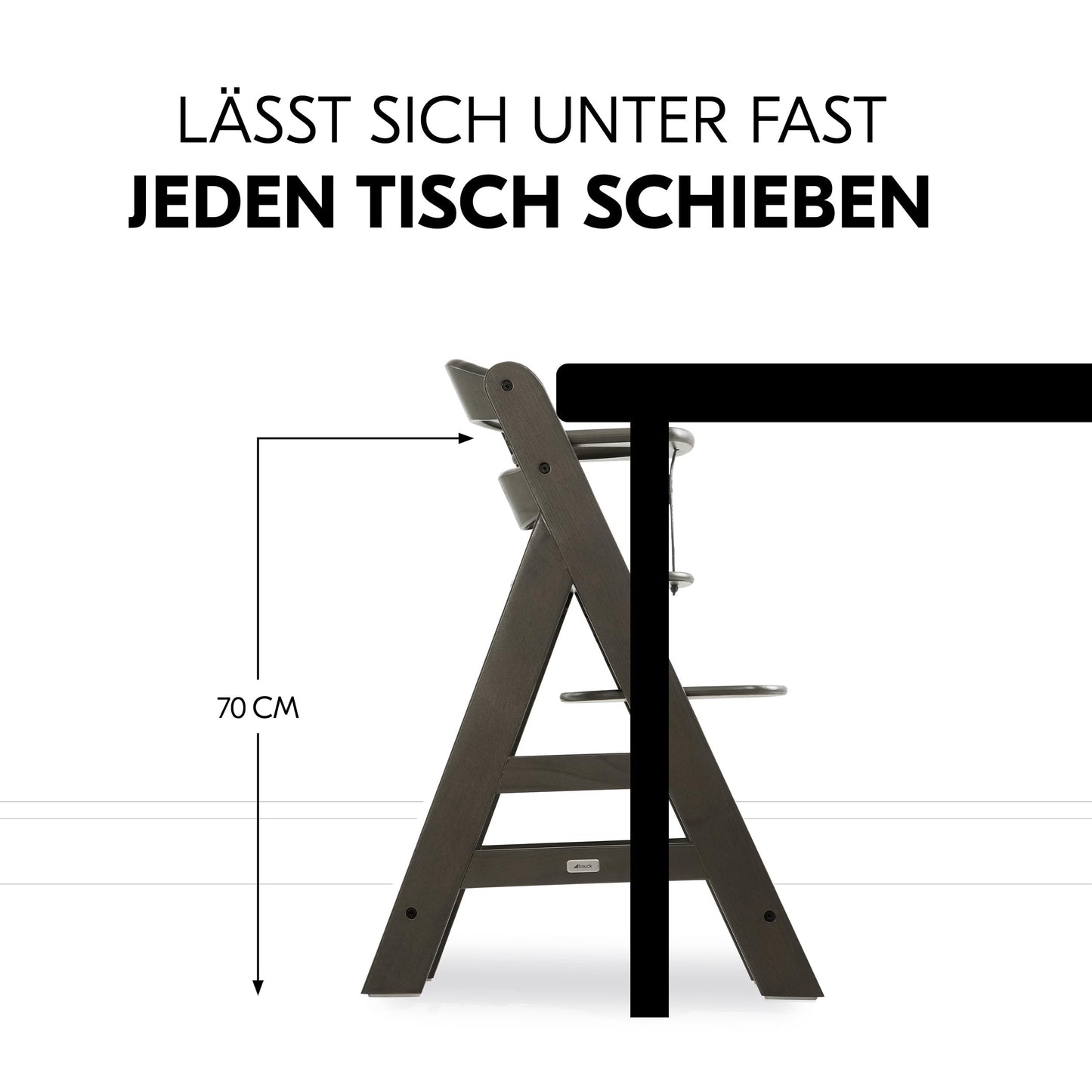 hauck Hochstuhl Alpha+ inkl. Tablett & Sitzpolster - Mitwachsender Babystuhl aus Holz, Kinderhochstuhl ab 6 Monate, verstellbar - Charcoal