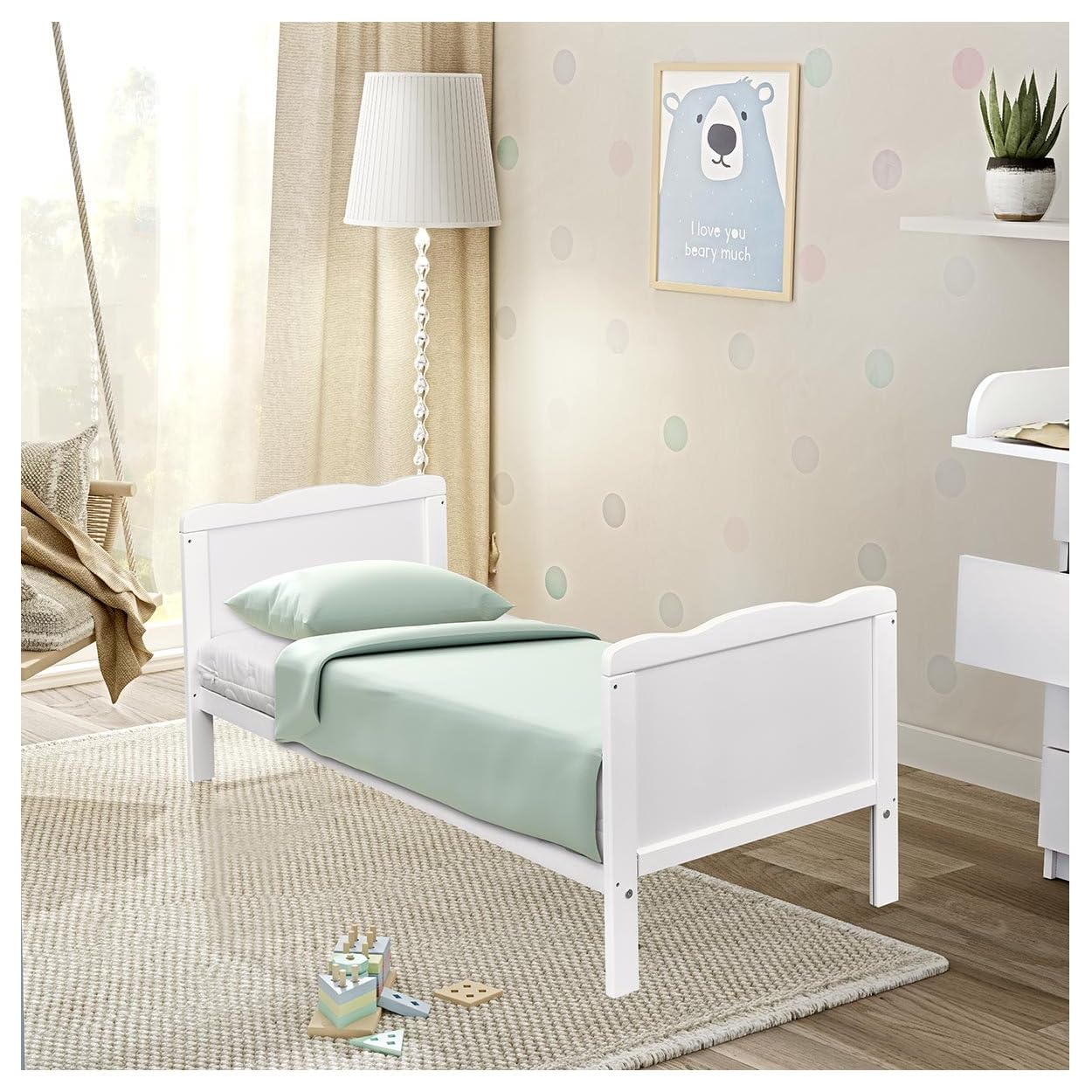Baby Delux Babybett 70x140 cm weiß Kinderbett umbaubar zum Juniorbett mit Beißschienen Jack Kiefer Massivholz
