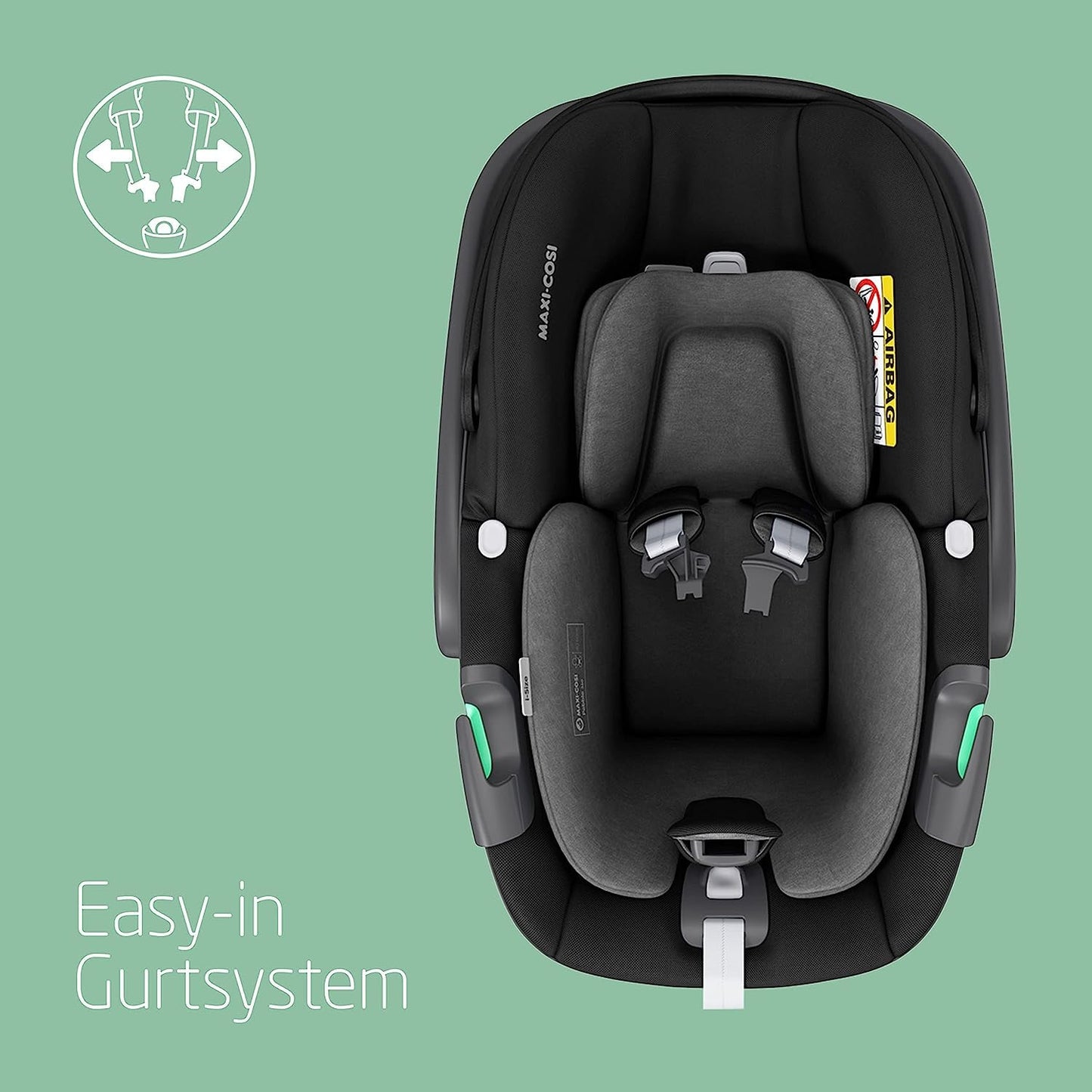 Maxi-Cosi Pebble 360 i-Size Babyschale Drehbar, Neugeborenen Autositz 360 Grad, 0–15 Monate (40–83 cm), Drehung mit einer, ClimaFlow, Easy-In-Gurt, G-CELL Seitenaufprallschutz, Essential Black