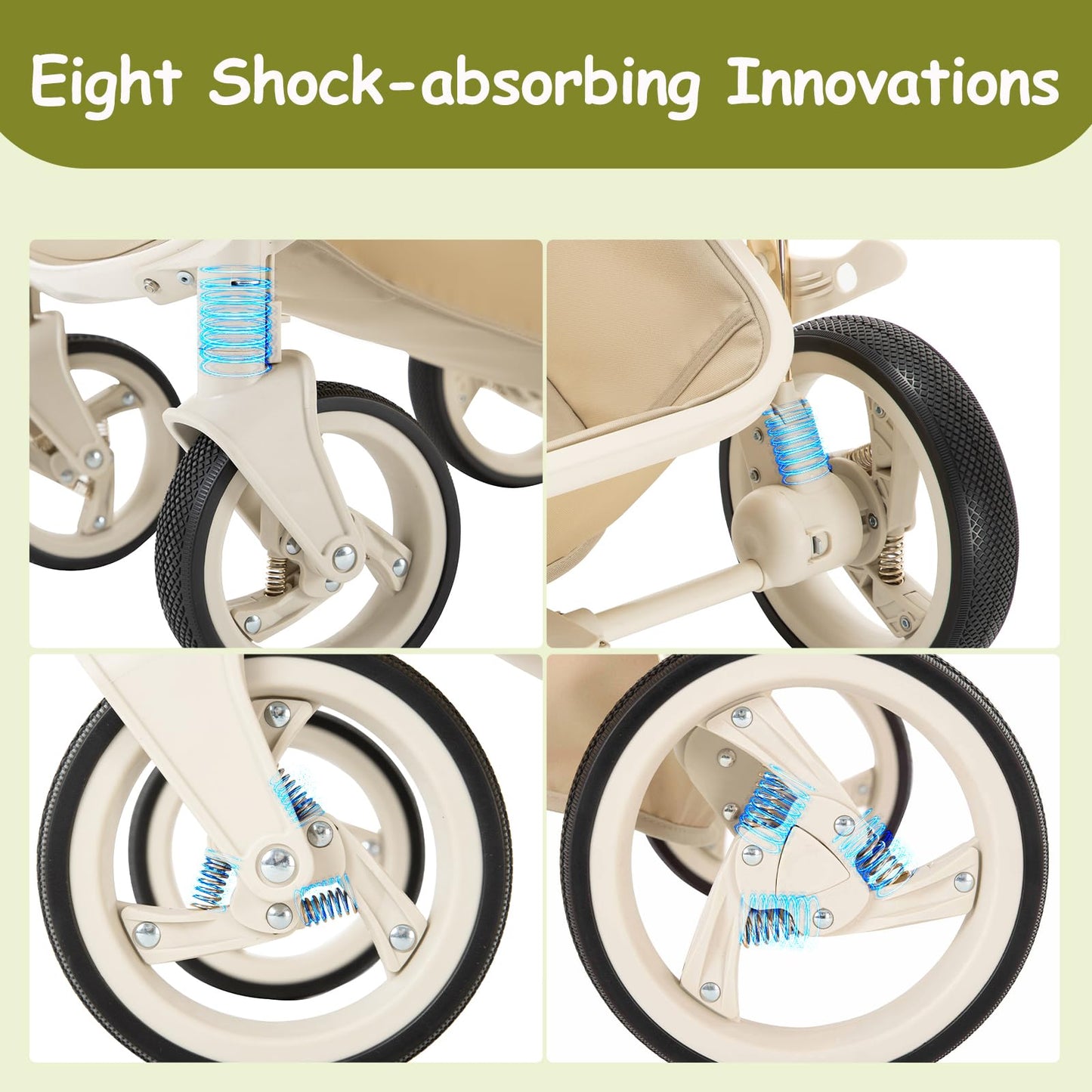 Gcarebb PU Leder 3 in 1 Kinderwagen, Buggy Mit Auto Babyschale, Mit Einem Klick Zusammenklappbarer Tragbarer Kinderwagen Komplettset, KombiKinderwagen Mit Aluminiumrahmen für Neugeborene 0-4 Jahre