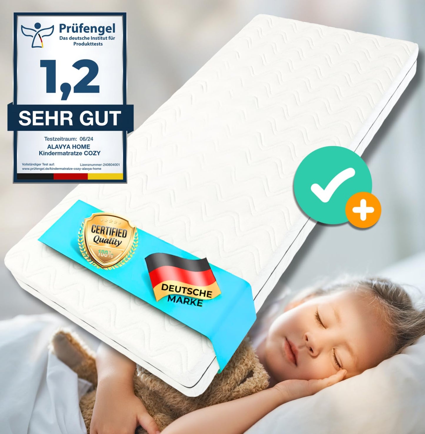 ALAVYA HOME® Hausbett 90x200 mit Schublade, Matratze und 4-TLG DEKO Set Rosa, inkl. Buchablage Rausfallschutz und Lattenrost | Massivholz der Buche FSC zertifizierter Kinderbett 90x200 - Weiß