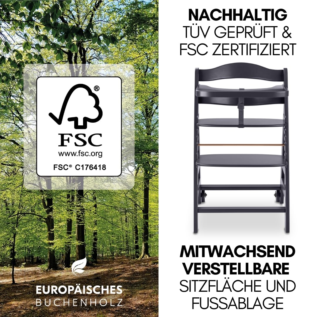 hauck Hochstuhl Beta+ Newborn Set - Babyhochstuhl Set ab Geburt mit 2in1 Neugeborenen Aufsatz Bouncer, Sitzpolster und Essbrett - Dark Grey