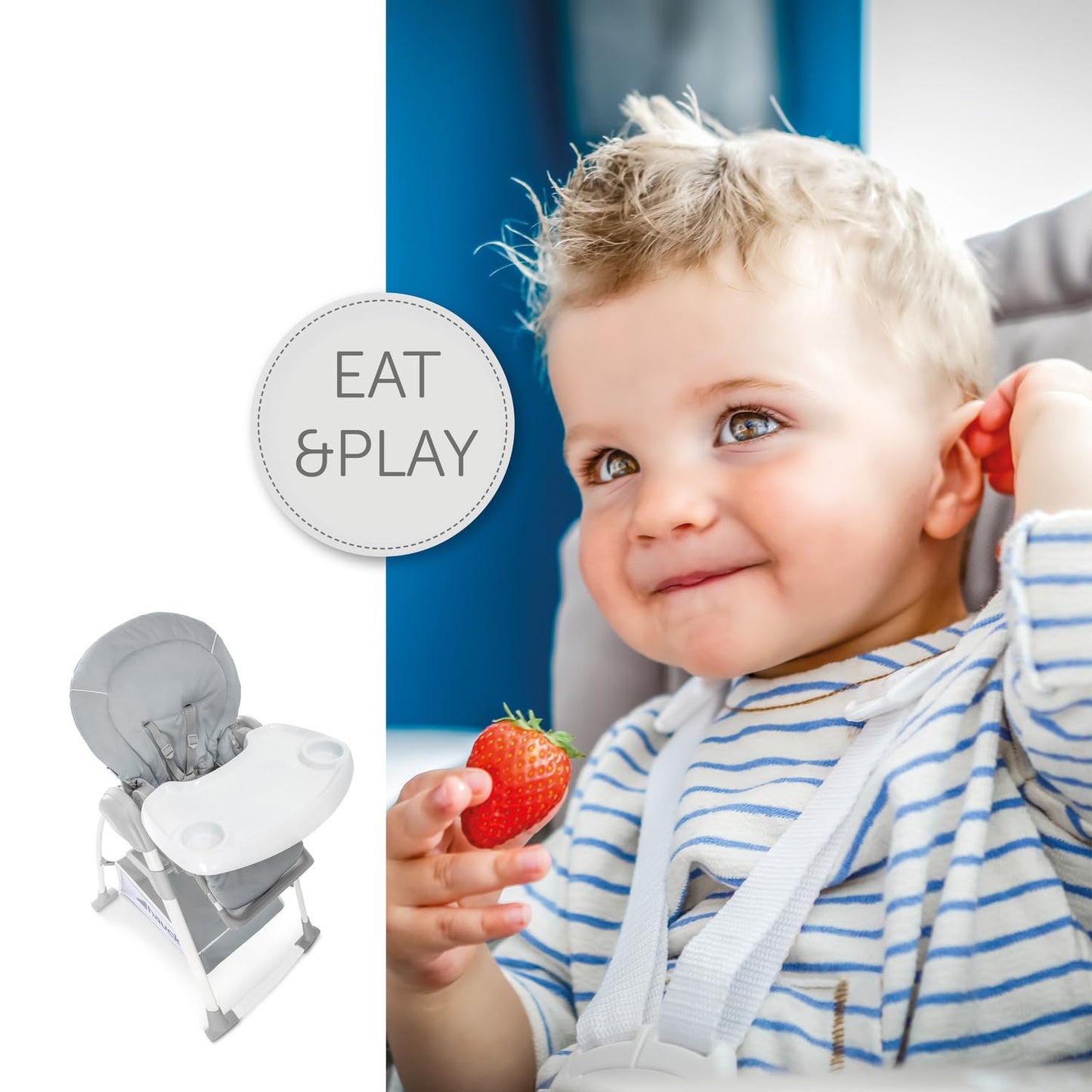 hauck Hochstuhl mit Babywippe Sit N Relax 3in1 ab Geburt bis 15 kg mit Wippgestell, Höhenverstellbares Gestell mit Rollen, Klappbar, Verstellbar, XL Korb, Wippe mit Spielebogen (Stretch Grey)